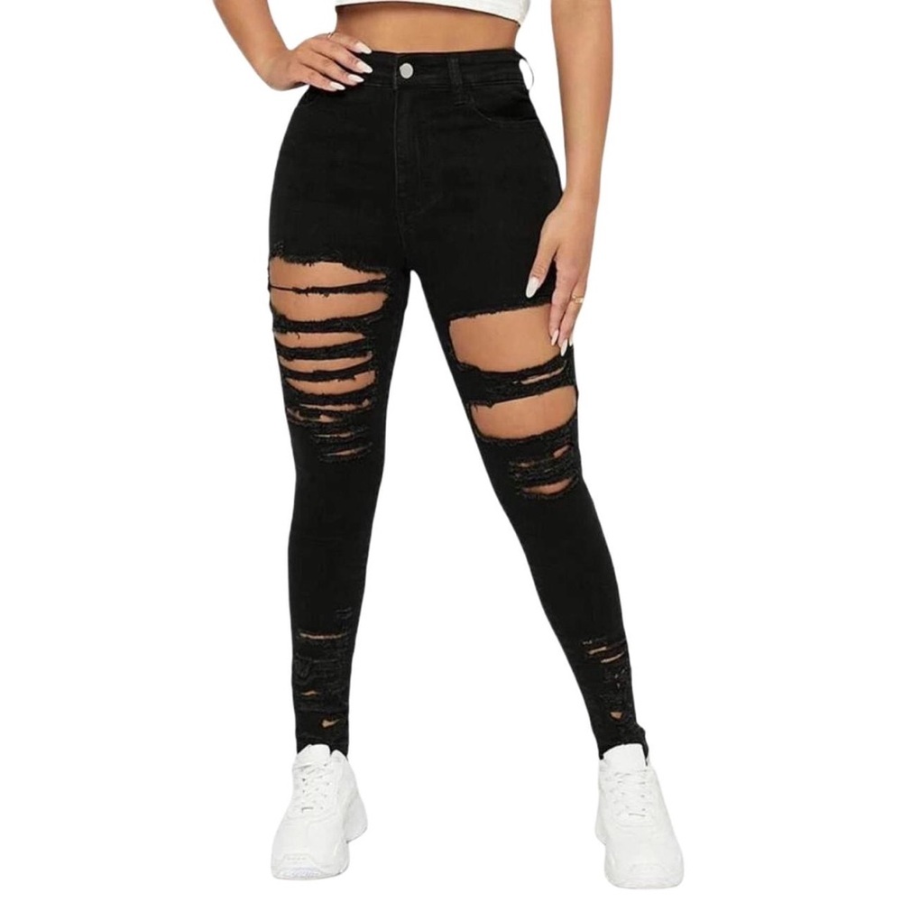 High Waisted Ripped Black Classic Jeans